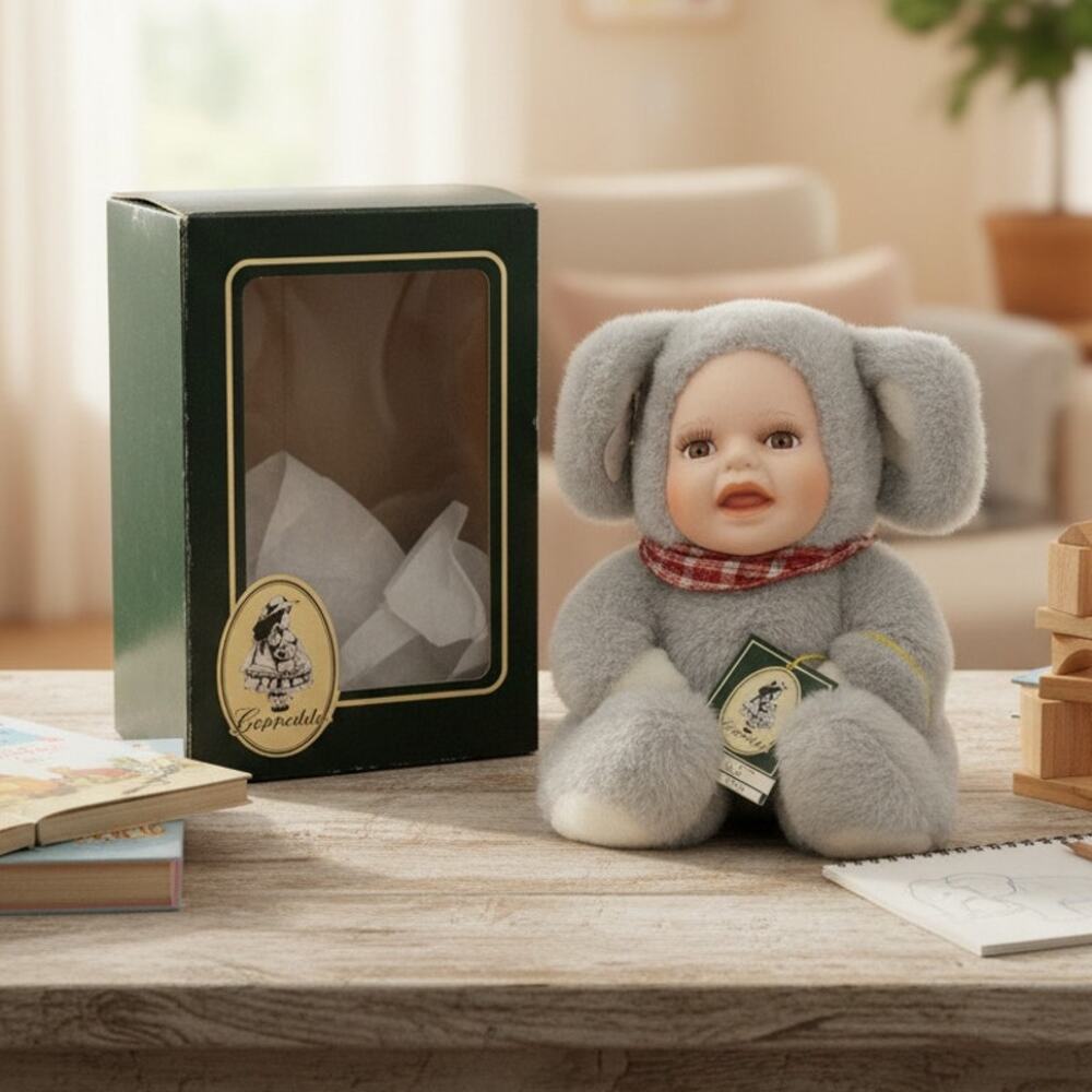 Vintage Geppeddo Cuddle Kids Marty Mouse Doll Porcelain Face with Tags & Box